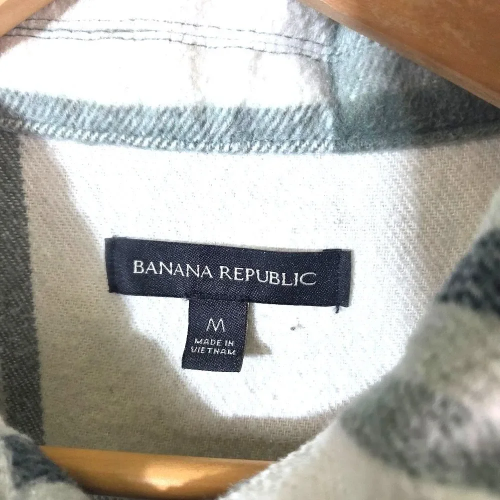 Banana Republic Green Plaid Fleece Shacket Button Up Mens Medium